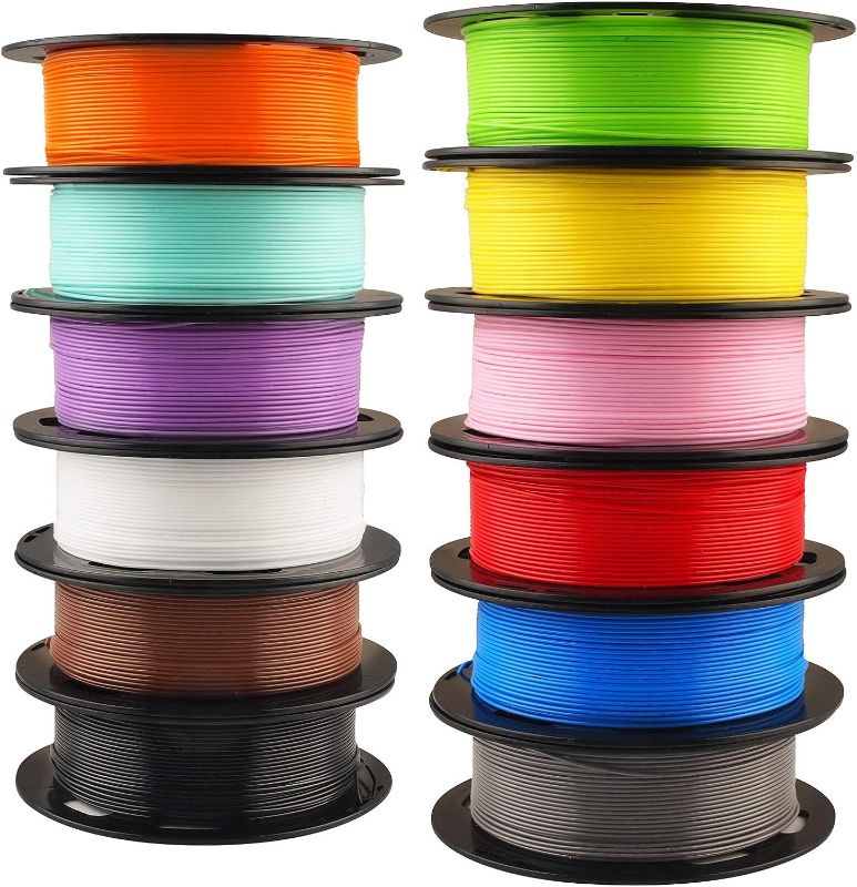 Photo 1 of 1.75mm 3D Printer Normal PLA Filament 12 Bundle, Most Popular Colors, 500g per Spool, 12 Spools Pack, Total 6kgs Material with One Bottle of 3D Printer Stick Tool Mika3D
