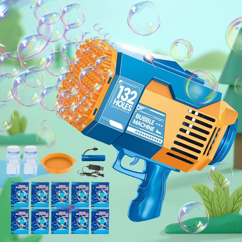 Photo 1 of Bubble Gun, 132 Holes Upgraded Bubble Machine Gun for Kids, Bubble Maker with Colorful Lights, Summer Toy Suitable for Children Adults, Indoor and Outdoor Birthday Wedding Party Events
