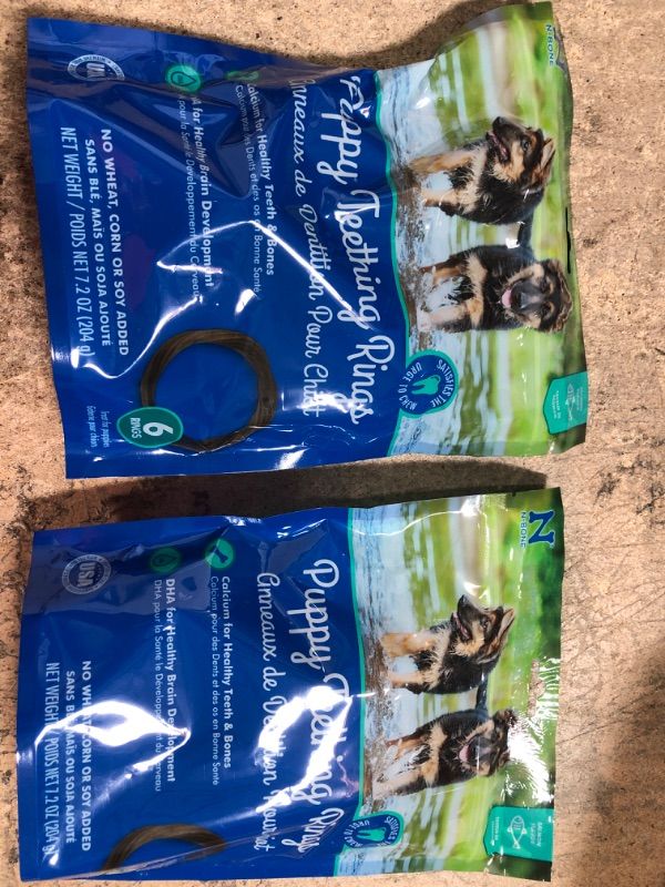 Photo 1 of 2 PACK(12 PIECES TOTAL) N-Bone Puppy Teething Rings Salmon Flavor Dog Treat, 6 Count Bag, 7.2-oz 6 Count 
