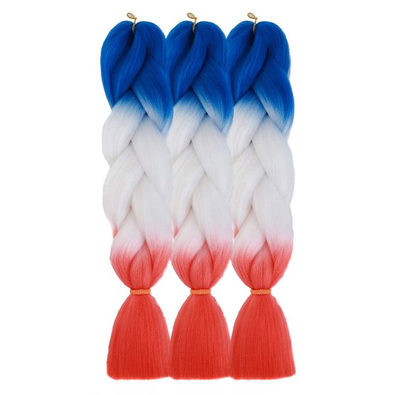 Photo 1 of 2 PACK(6 PIECES TOTAL) Colored Ombre Jumbo Braiding Hair ExtensionsSynthetic Twist Braids Crochet Synthetic Fiber for Twist Braiding Hair Extension(3Pcs/Lot Blue/White/Red-Orange Red as showing)