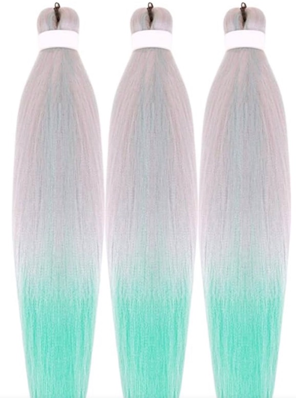 Photo 1 of 2 Pink Mint Green Braiding Hair Pre stretched Kanekalon Braiding Hair Extension