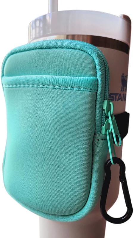 Photo 1 of 2 POUCHIT Water Bottle Pouch for Stanley Cups w/Pocket PLUS CARABINER - Gym Tumbler Accessories Women, Compatible With Stanley Quencher Adventure 40oz & IceFlow 20/30oz, Workout Outdoor Turquoise
