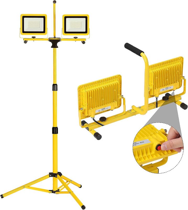 Photo 1 of 
Only One Light Works******Work Lights with Stand, 14000 Lumen Dual Head LED Work Light, 10Ft Cord, Waterproof Portable Lights with Individual Switch, Led Outdoor Lights with 72 Inch...
Color:14000LM-Worklight