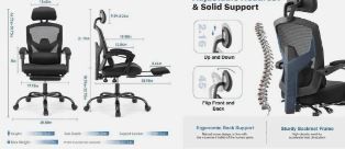 Photo 1 of ***SEE NOTES***office chair black footrest adjustable headrest, Sku: C-3509-w-bk