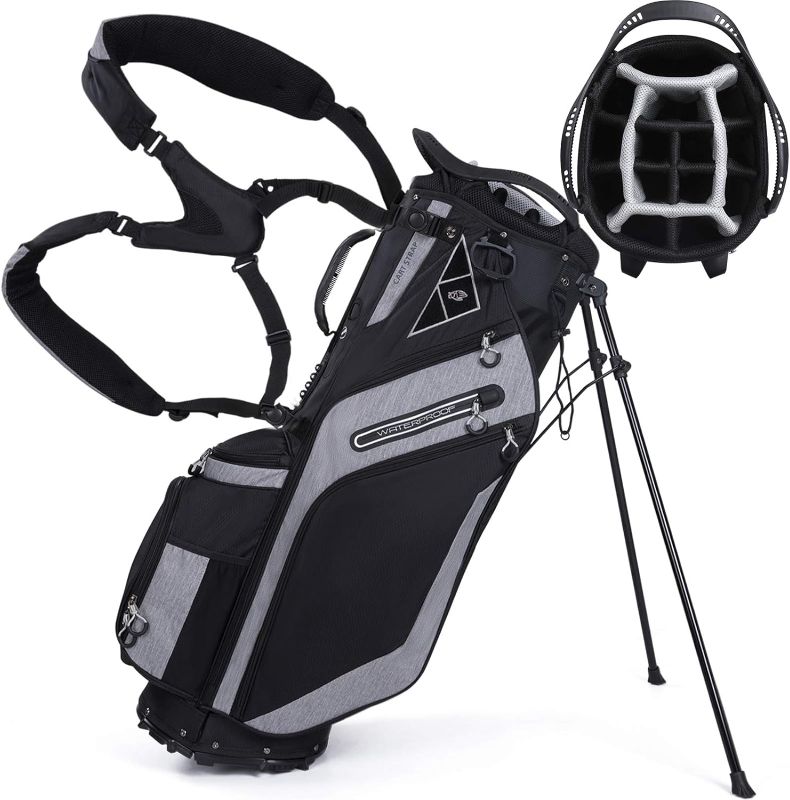 Photo 1 of 
Golf Stand Bag 14 Way Top Dividers Ergonomic with Stand 8 Pockets, Dual Strap, Rain Hood
Color:Black