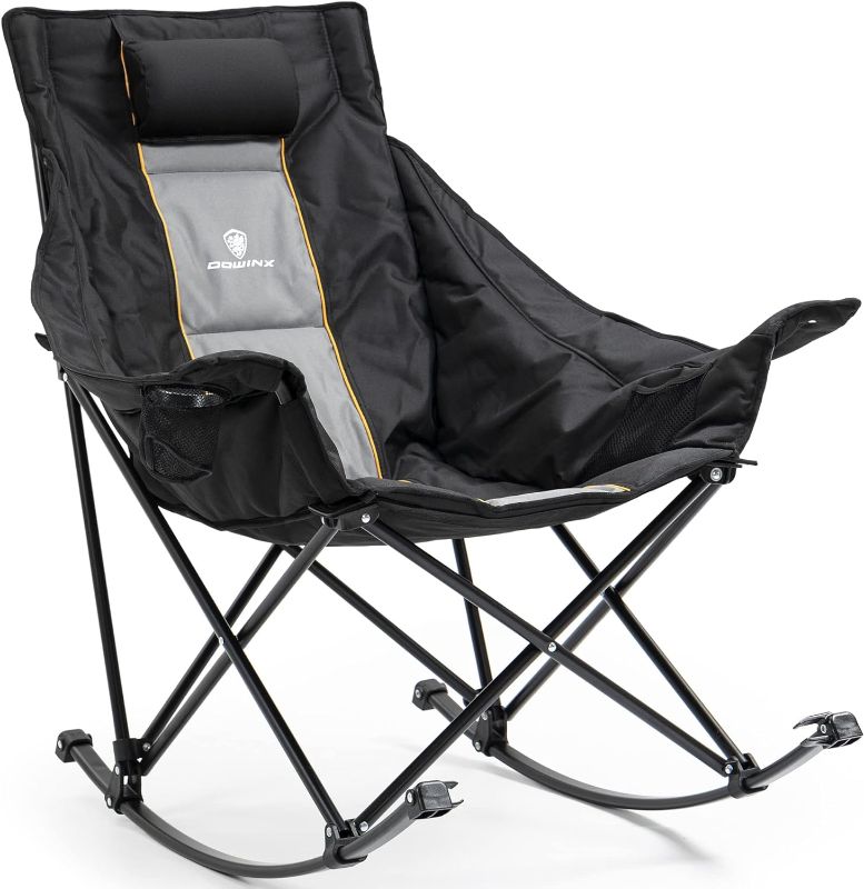 Photo 1 of 
Dowinx Oversized Rocking Camping Chair, Fully Padded Patio Chair with Side Pocket and Carry Bag, High Back Portable Lawn Recliner with Headrest, Support 300...
Color:Black