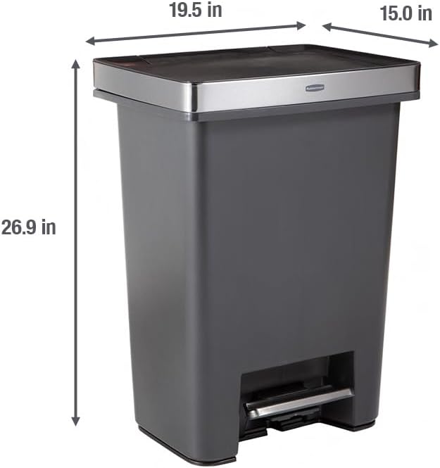 Photo 1 of 
Rubbermaid Premier High-Capacity Step-On Trash Can, 19 Gallon, Charcoal, Stainless-Steel Rim, Lid Lock, Quiet Lid, for Home/Kitchen/Common Space
Style:High Capacity
Pattern Name:Trash Can