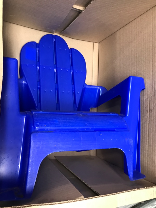 Photo 1 of American Plastic Toys Kidsâ€™ Adirondack Outdoor, Indoor, Beach, Backyard, Lawn, Stackable Lightweight, Portable, Wide Armrests, Comfortable Lounge Chairs for Children, Blue