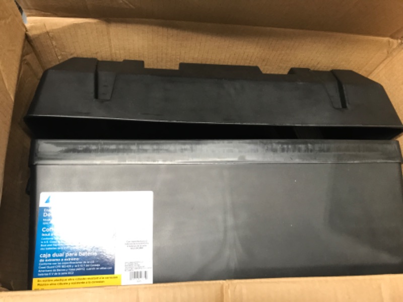 Photo 2 of Camco Heavy Duty Double Battery Box with Straps and Hardware - Group GC2 | Safely Stores RV, Automotive, and Marine Batteries | Measures Inside 21-1/2" x 7-3/8" x 11-3/16" | (55375) Frustration Free Packaging Double Battery Box