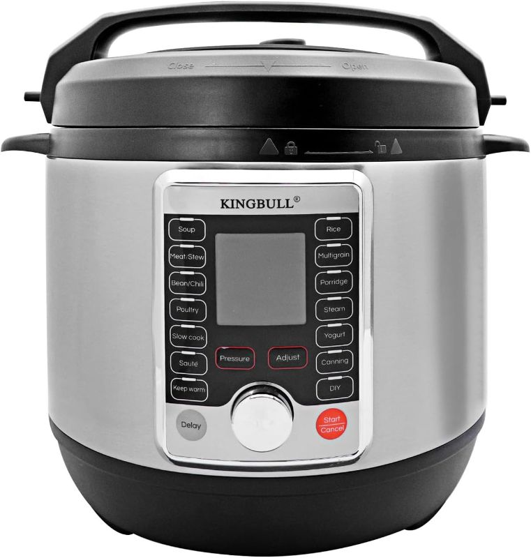 Photo 1 of KINGBULL 12-in-1 Electric Pressure Cooker, Slow Cooker, Rice Cooker, Steamer, Sauté, Yogurt Maker & Warmer, One-Touch Programs,Support DIY,Stainless Steel/Black. (6 Quart)