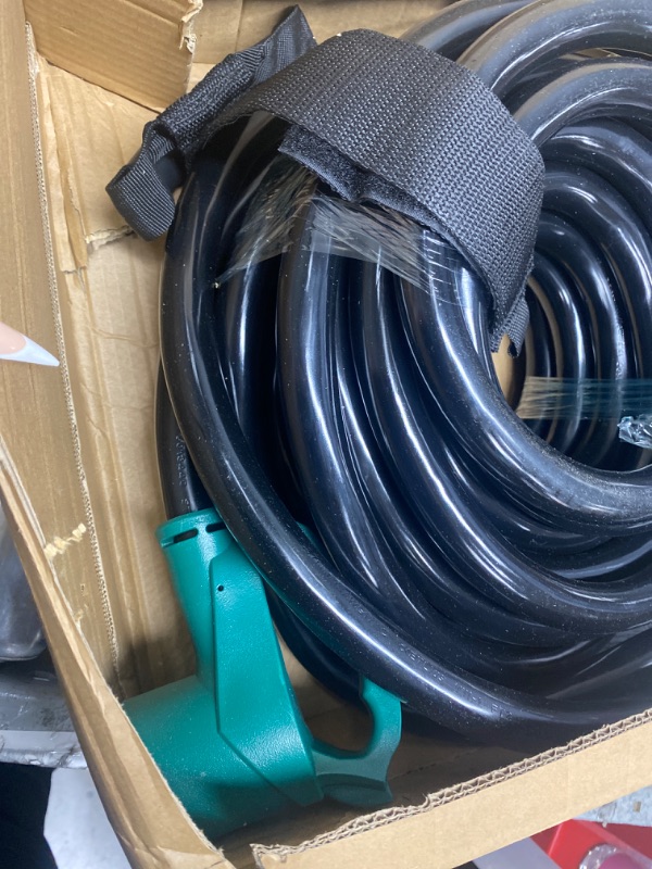 Photo 3 of 10 FT 30 Amp RV Extension Cord Outdoor with Grip Handle, Flexible Heavy Duty 10/3 Gauge STW RV Power Cord Waterproof with Cord Organizer, NEMA TT-30P to TT-30R, Black-Green, ETL Listed PlugSaf Green 10 FT - 30A