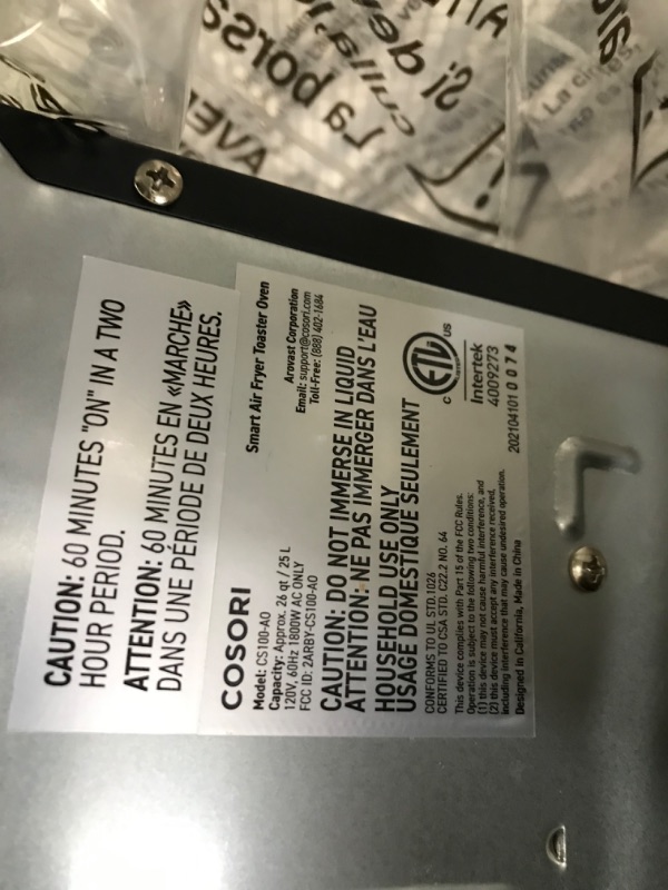 Photo 1 of PARTS ONLY/ SEE NOTES*****
Cosori Air Fryer Toaster Oven XL 26.4QT