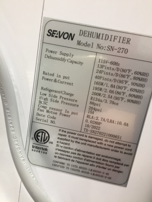 Photo 3 of 30 Pint Dehumidifiers for 2000 Sq. Ft Home Basements with Drain Hose, SEAVON Dehumidifier with Auto and Manual Drainage, 12 Hours Timer, Child Lock, Dry Clothes, Intelligent Humidity Control for Bedroom, Bathroom, Laundry Room, Office