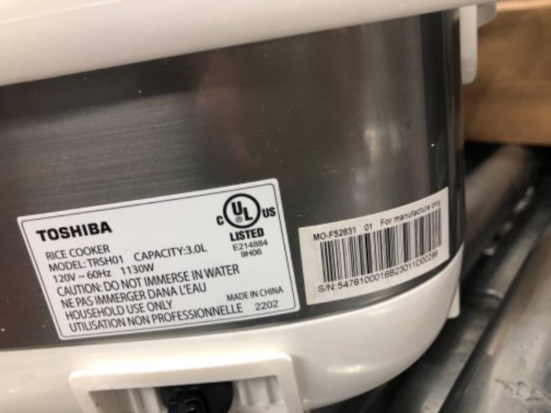 Photo 2 of **SEE NOTES**
Toshiba Low Carb Digital Programmable Multi-functional Rice Cooker, Slow Cooker, Steamer & Warmer, 5.5 Cups Uncooked with Fuzzy Logic and One-Touch Cooking, 24 Hour Delay Timer and Auto Keep Warm Feature, White