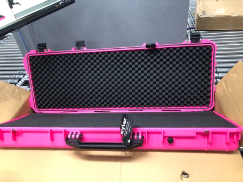 Photo 3 of Eylar 44 Inch Protective Roller Tactical Rifle Hard Case with Foam, Mil-Spec Waterproof & Crushproof, Two Rifles Or Multiple Guns, Pressure Valve with Lockable Fittings Pink