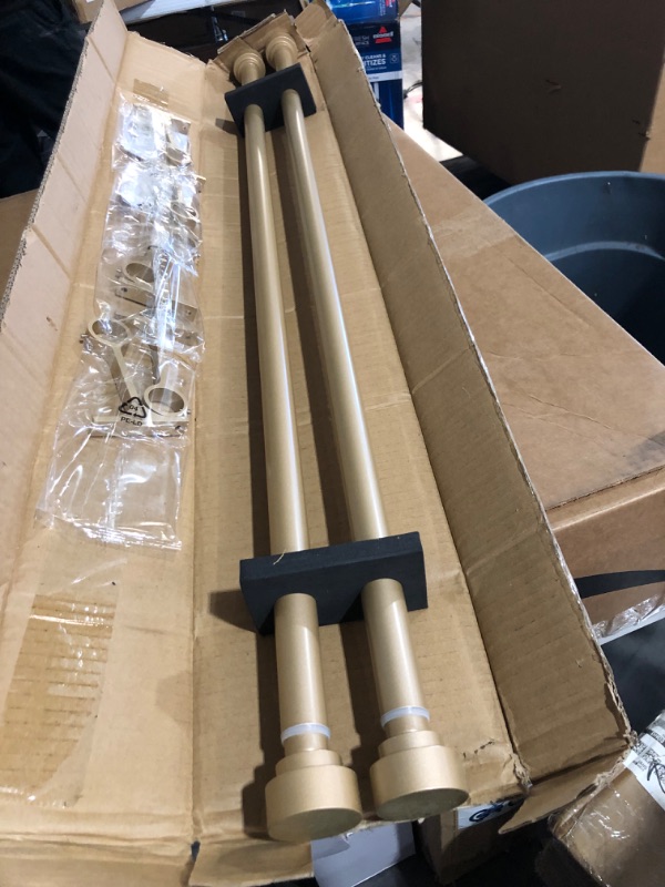 Photo 2 of 2 Pack Heavy Duty 1 Inch Diameter Single Curtain Rods 36-72” Adjustable Window Curtain Rod with Aluminum Alloy Cylindrical Cap Finials, Wall Mount and Ceiling Mount, Light Gold Light Gold 36-72"