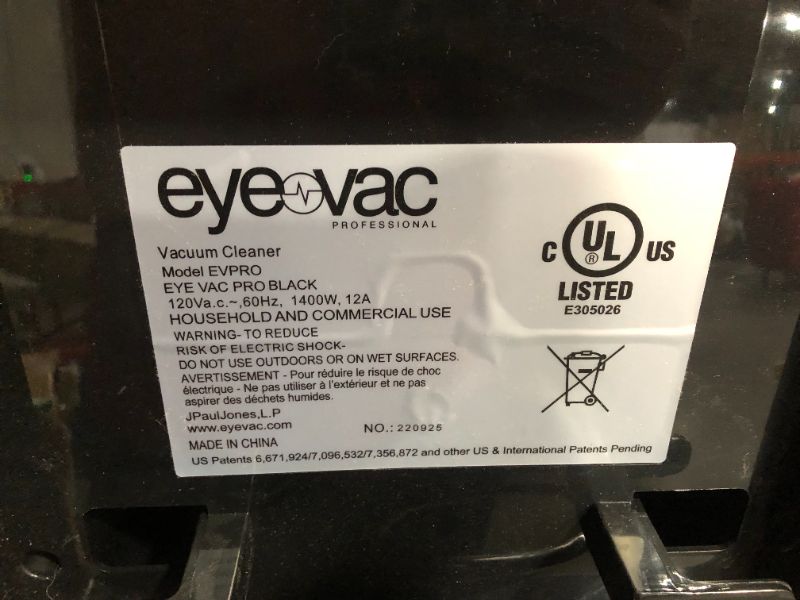 Photo 3 of ***NOT FUNCTIONAL - DOES NOT TURN ON***
EyeVac PRO Touchless Vacuum - 1400 Watts Professional Vacuum Black