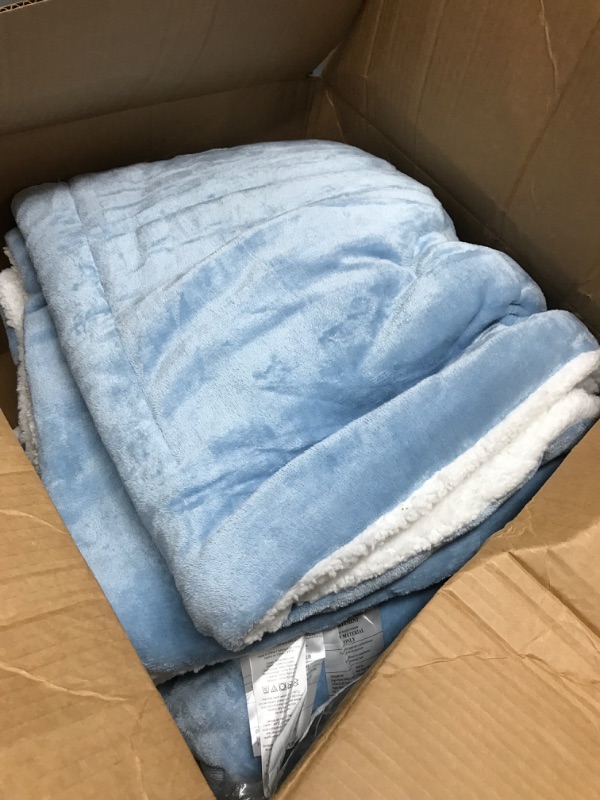 Photo 2 of Amazon Basics Ultra-Soft Micromink Sherpa Comforter Bed Set - Smoke Blue, Twin Smoke Blue Twin