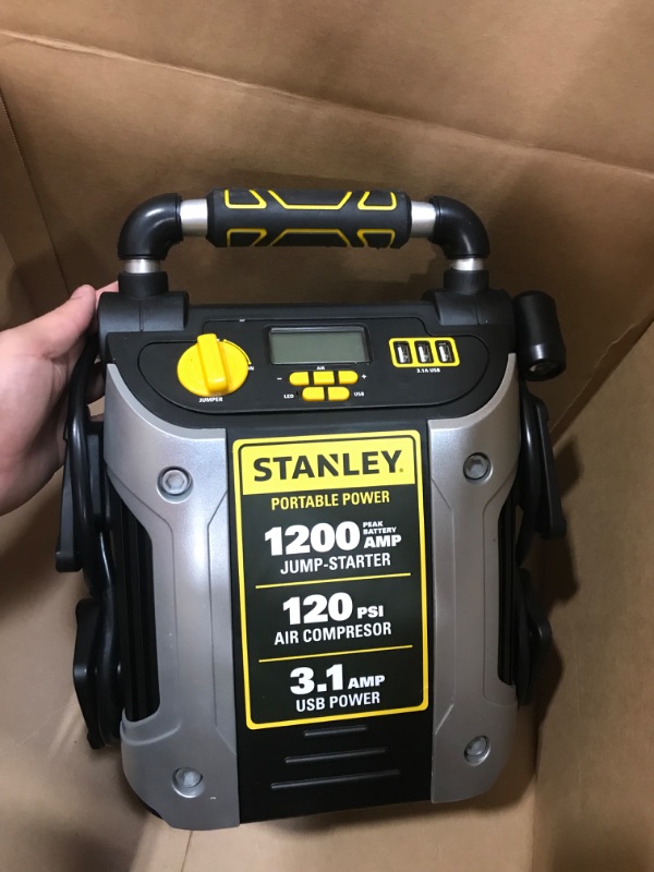 Photo 2 of STANLEY J5C09D Digital Portable Power Station Jump Starter: 1200 Peak/600 Instant Amps, 120 PSI Air Compressor, 3.1A USB Ports, Battery Clamps 1,200 Peak Amps