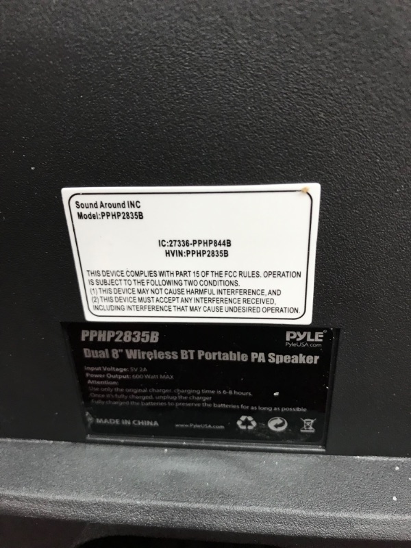Photo 3 of Pyle Portable Bluetooth PA Speaker System - 600W Rechargeable Outdoor Bluetooth Speaker Portable PA System w/ Dual 8” Subwoofer 1” Tweeter, Microphone In, Party Lights, USB, Radio, Remote - PPHP2835B