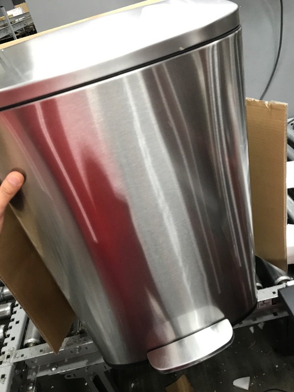 Photo 1 of Amazon Basics 50 Liter / 13.2 Gallon Soft-Close, Smudge Resistant Trash Can with Foot Pedal - Brushed Stainless Steel, Satin Nickel Finish 50L / 13.2 Gallon