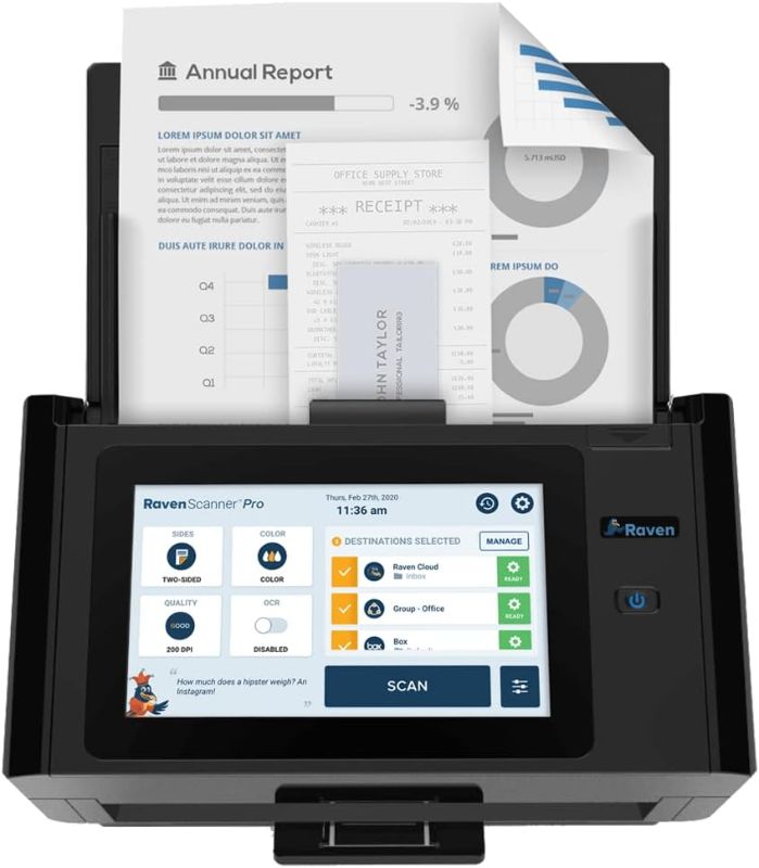 Photo 1 of Raven Pro Document Scanner - Huge Touchscreen, High Speed Color Duplex Feeder (ADF), Wireless Scan to Cloud, WiFi, Ethernet, USB, Home or Office Desktop