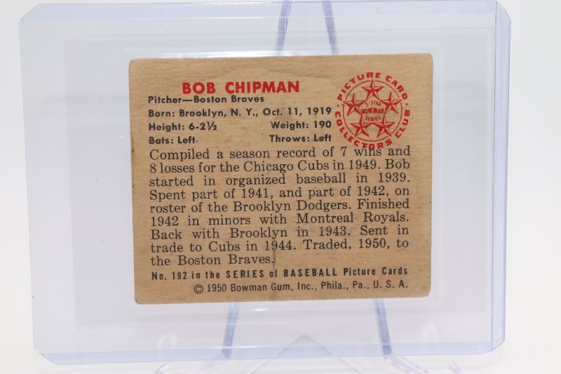 Photo 2 of 1950 Bowman Baseball Bob Chipman (VG-EX) Boston Braves