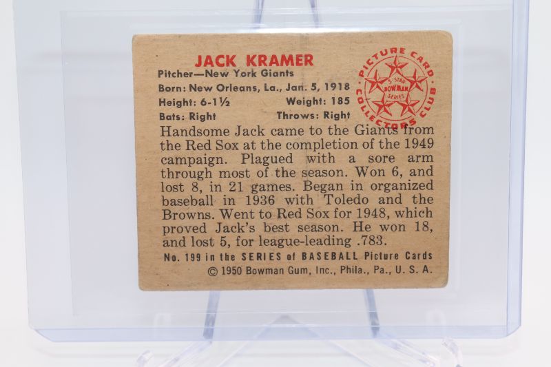 Photo 2 of 1950 Bowman Baseball Jack Kramer (VG-EX) NY Giants