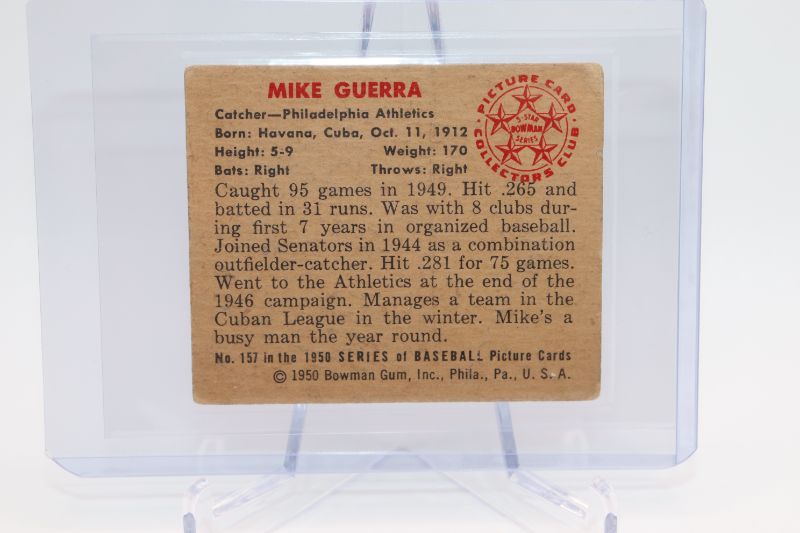 Photo 2 of 1950 Bowman Baseball Mike Guerra (VG-EX) Philadelphia A’s