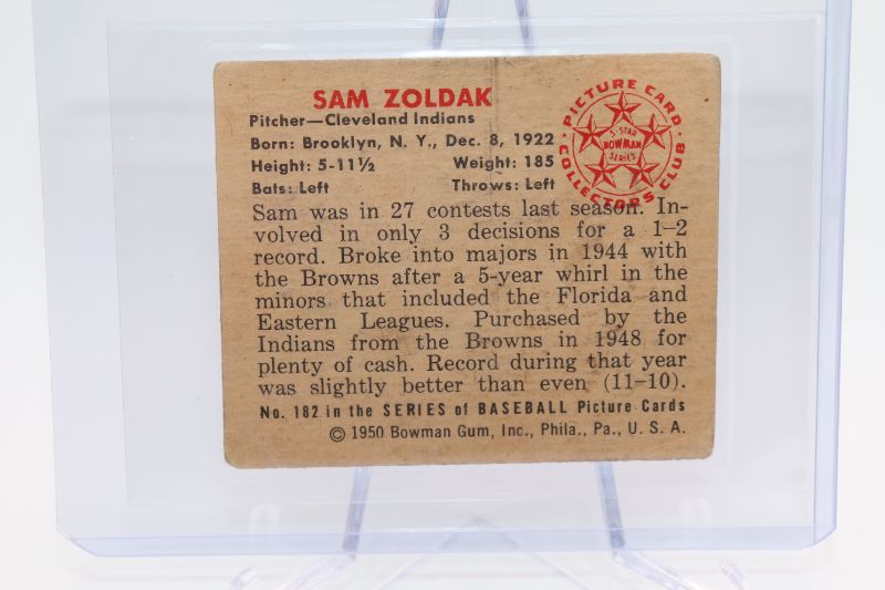 Photo 2 of 1950 Bowman Baseball Sam Zoldak (VG-EX) Indians