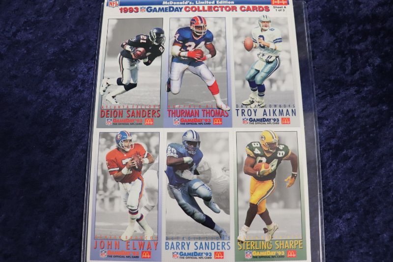 Photo 4 of 1993 Mcdonalds NFL Gameday 18 card set (3 uncut sheets)