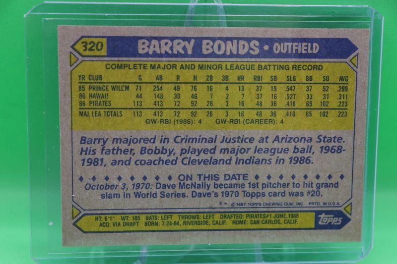 Photo 2 of Barry Bonds 1987 Topps ROOKIE  (Mint) 