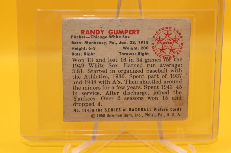 Photo 2 of 1950 Bowman Randy Gumpert (VG-EX) White Sox