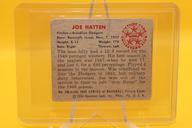 Photo 2 of 1950 Bowman Joe Hatten (EX) Dodgers