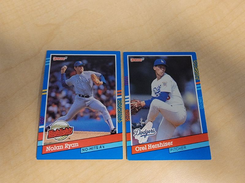 Photo 1 of 1991 NOLAN RYAN & ORAL HERSHISER DONRUSS CARDS - EXCELLENT CONDITION