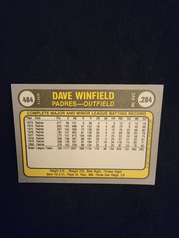 Photo 2 of 1981 DAVE WINFIELD FLEER CARD