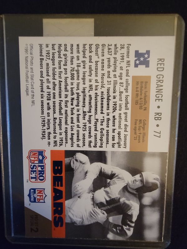 Photo 2 of 1991 RED GRANGE CARD - EXCELLENT CONDITION