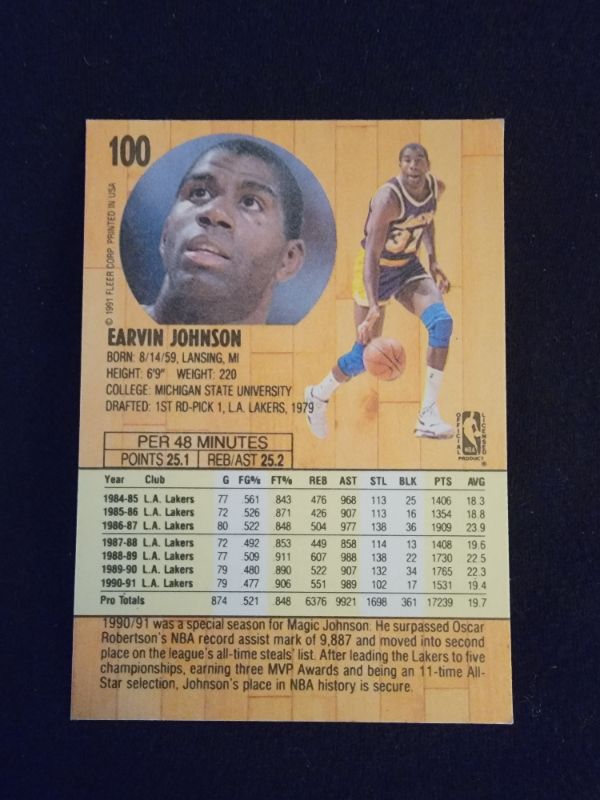 Photo 2 of 1991 MAGIC JOHNSON FLEER CARD - GREAT CONDITION