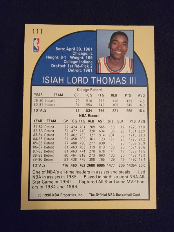 Photo 2 of 1990 ISIAH THOMAS NBA HOOPS CARD - EXCELLENT CONDITION