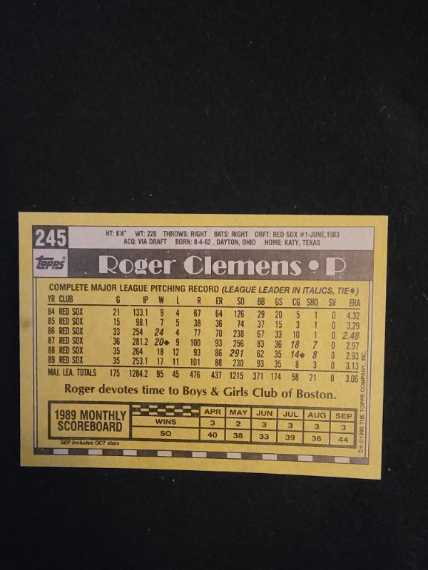 Photo 2 of 1990 ROGER CLEMENS TOPPS CARD - EXCELLENT CONDITION