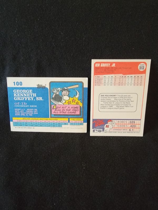 Photo 2 of 1990 KEN GRIFFEY JR FLEER CARD & KEN GRIFFEY SR TOPPS CARD - EXCELLENT CONDITION