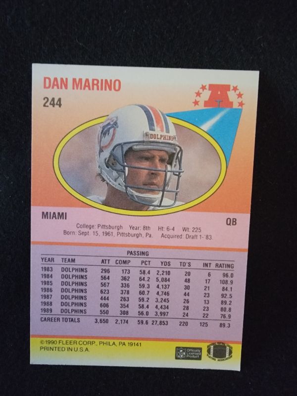 Photo 2 of 1990 DAN MARINO FLEER CARD - EXCELLENT CONDITION