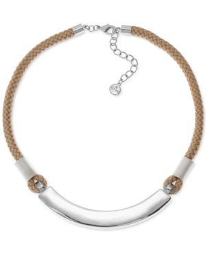 Photo 1 of Alfani Silver-Tone Curved Bar & Braided Rope Statement Necklace, 17+ 2 Extender, Created for Macy's - Silver