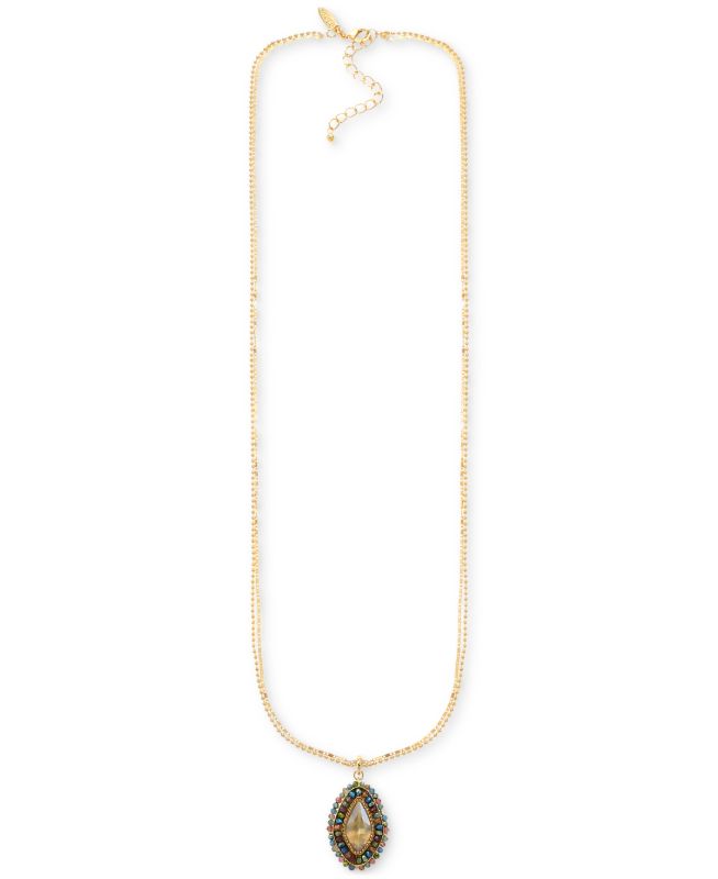 Photo 1 of Style & Co Bead-Framed Stone Double-Chain Long Pendant Necklace, 36 + 3 Extender, Created for Macy's - Multi