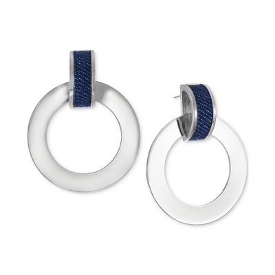 Photo 1 of Alfani Silver-Tone Denim-Wrapped Doorknocker Drop Earrings, Created for Macy's - Blue