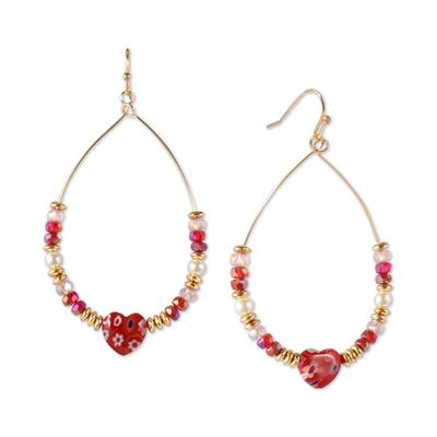 Photo 1 of Style & Co Gold-Tone Mixed Stone Bead & Heart Open Pear-Shape Drop Earrings, Created for Macy's - Red