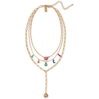 Photo 1 of I.n.c. International Concepts Gold-Tone Heart Crystal & Multicolor Charm Layered Lariat Necklace, 16" + 3" Extender, Created for Macy's - Multi