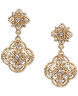 Photo 1 of Charter Club Gold-Tone Double Crystal Flower Drop Earrings, Created for Macy's