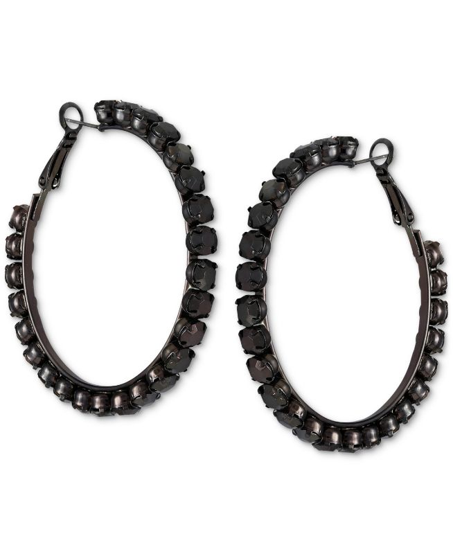 Photo 1 of Guess Gold-Tone Siam Red Stone Large Hoop Earrings, 2 - Hematite