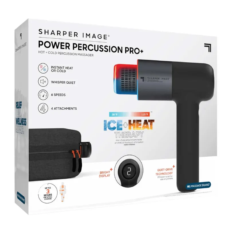 Photo 1 of Sharper Image Power Percussion Pro+ Hot + Cold Percussion Massager. Recover post-workout with hot or cold deep tissue massage at the touch of a button. Cool it down to 38 degrees or heat it up to 115 degrees to improve recovery time and soothe your muscle